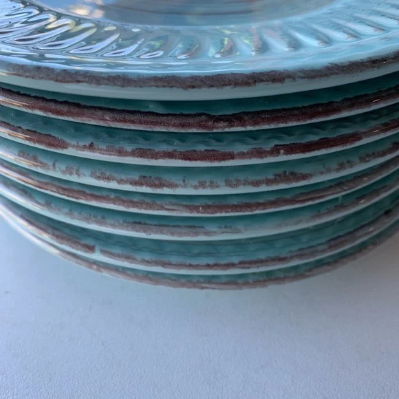 Home Essentials Cosenza 8.5” Small Salad Plate Turquoise Aqua Brown Replacement - Picture 6 of 7
